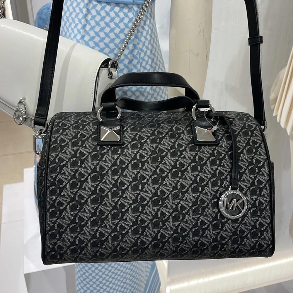 MICHAEL KORS Grayson Medium Metallic Empire Monogram Satchel NWT